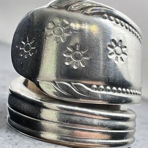 Elegant Silver Floral spoon Ring silver plated handmade